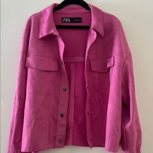 Zara Women's Bold Pink Suede Utility Jacket